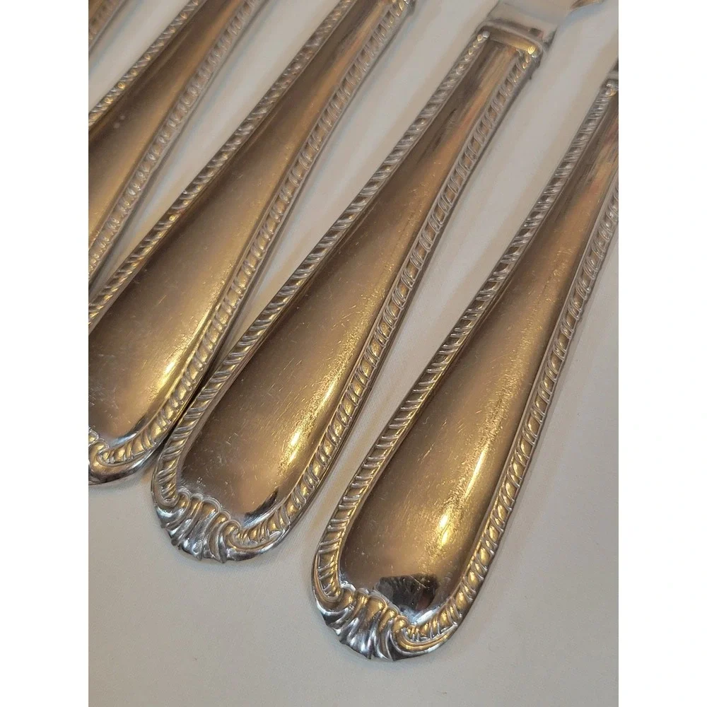 Reed & Barton Domain Steak Knives Set of 6 18/10 Stainless Rope Edge Shell 9.75